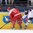 MINSK, BELARUS - MAY 20: Denmark's Nicklas Jensen #17 pulls the puck away from Slovakia's Juraj Valach #16 during preliminary round action at the 2014 IIHF Ice Hockey World Championship. (Photo by Richard Wolowicz/HHOF-IIHF Images)

